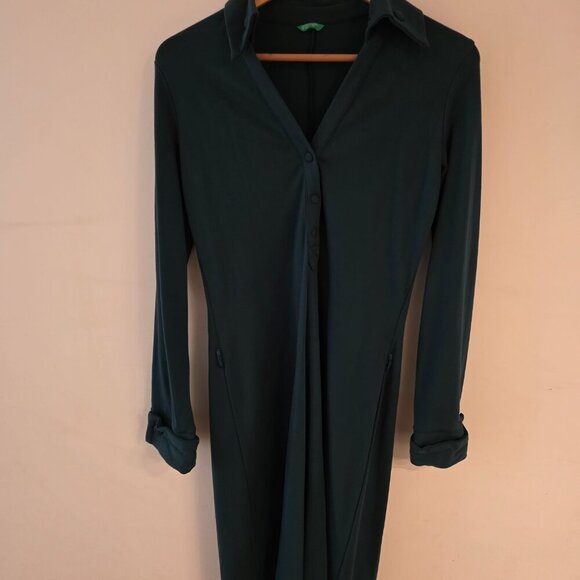 United Colors of Benetton Dark Green Long Sleeve Shirt Dress - Picture 1 of 4